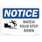 Signmission OSHA Sign, Watch Your Step Down With Symbol, 14in X 10in Rigid Plastic, 10" W, 14" L, Landscape OS-NS-P-1014-L-18964 - alternate 1
